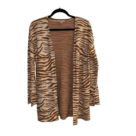 Loft Outlet Orange Zebra Print Long Sleeve Open Duster Cardigan Petite Medium - Picture 1 of 7